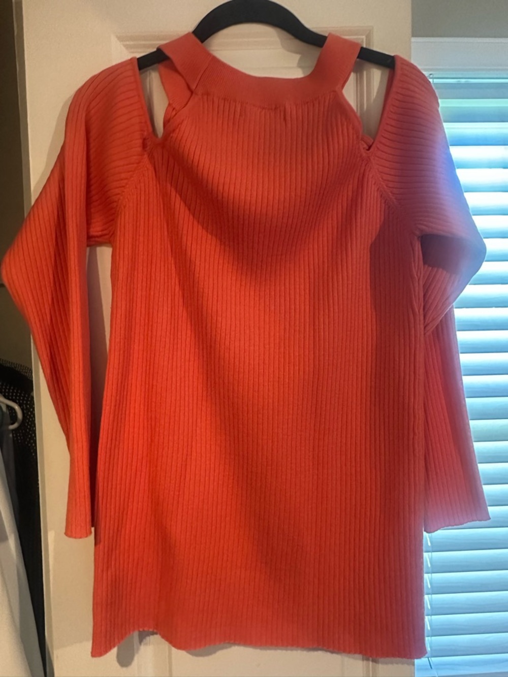 Open-Shoulder Ribbed Sweater - Orange - Picture 2 of 4